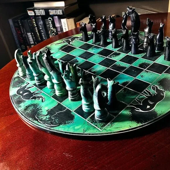 African Vintage Chess Set - Royal Green Large Chess Board - Picture 5 of 11